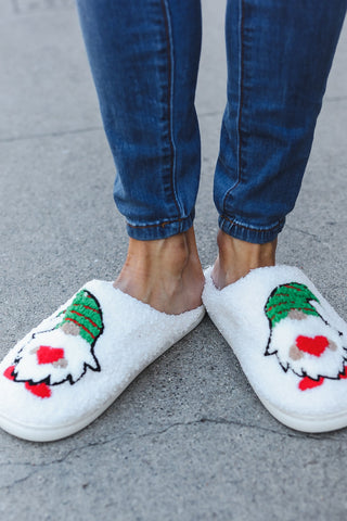 Christmas Elf Heart Print Fleece Slippers