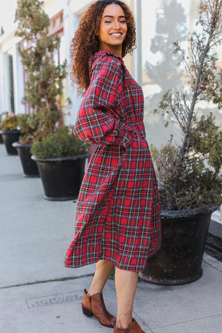 All I Want Hunter Red Plaid Check Woven Pocketed Dress