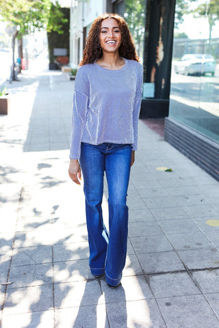 Hello Beautiful Blue Rib Dolman Cropped Sweater Top