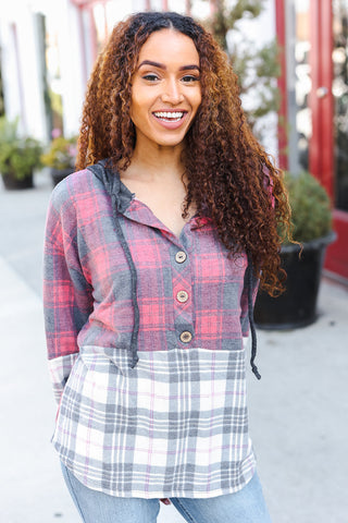 Pretty in Plaid Brushed Hacci Color Block Hoodie