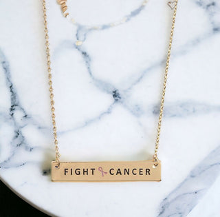 "Fight Cancer" Flat Bar Pendant Necklace + FREE Gift Box and Jewelry Card