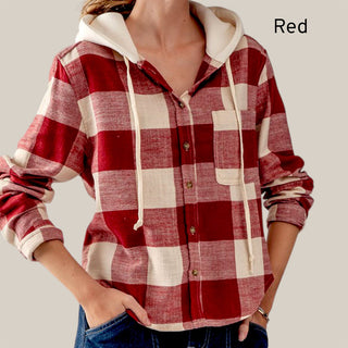 Button Down Buffalo Plaid Flannel Hooded Shirt