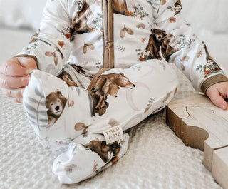 Boys Zippies Sleepers - Bears & Leaves