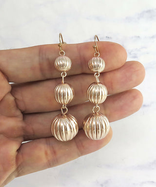 Rose Gold Textured Triple Ball Dangle Earrings