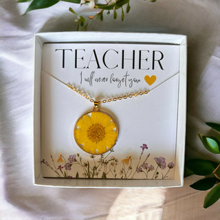 Boxed Pressed Flower Necklace Teacher Gift - Ready to Gift! Choice of 3