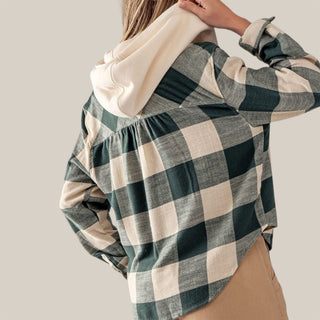 Button Down Buffalo Plaid Flannel Hooded Shirt