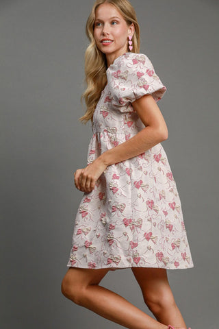 Pink Heart Jacquard Mini Dress