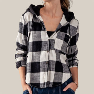 Button Down Buffalo Plaid Flannel Hooded Shirt