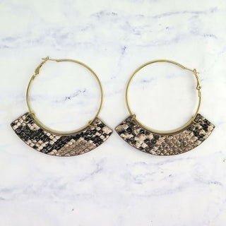 Gold Leather Snakeskin Hoop Earrings