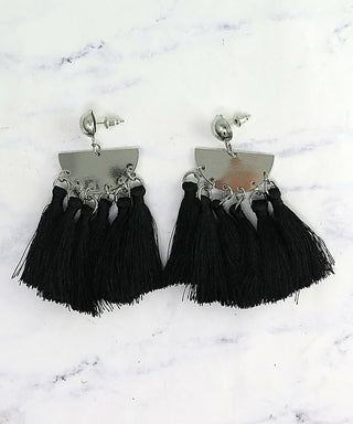 Black Multi Tassel Dangle Earrings