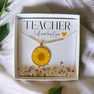 Boxed Pressed Flower Necklace Teacher Gift - Ready to Gift! Choice of 3