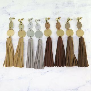 Gold Leather and Suede Tassel Earrings