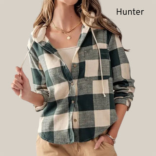 Button Down Buffalo Plaid Flannel Hooded Shirt