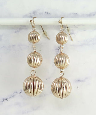 Rose Gold Textured Triple Ball Dangle Earrings