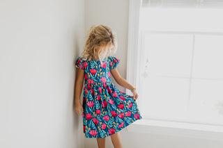 Blue Floral Flutter Dress