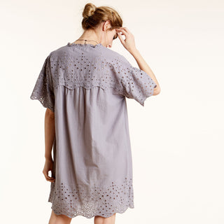 Eyelet Bell Sleeve Pocket Dress