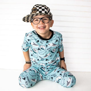 Boys 2-Piece Short Sleeve Jogger Set - Blue Mamas Boy Skateboards