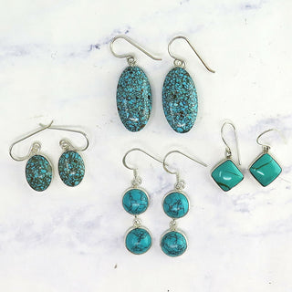 Solid Sterling Silver Turquoise Cabochon Earrings