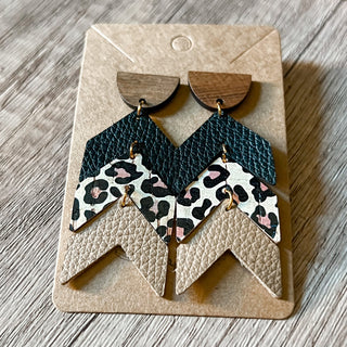 Tiered Black Animal Print Neutral Arrow Earrings