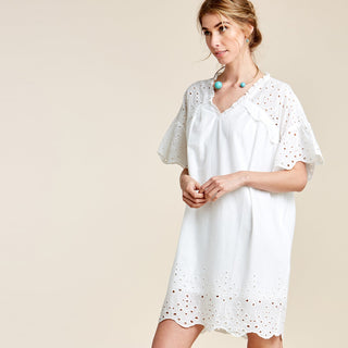 Eyelet Bell Sleeve Pocket Dress