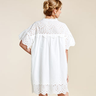 Eyelet Bell Sleeve Pocket Dress