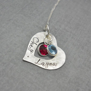 Sterling silver personalized Mothers heart necklace with kids names