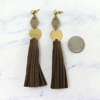 Gold Leather and Suede Tassel Earrings