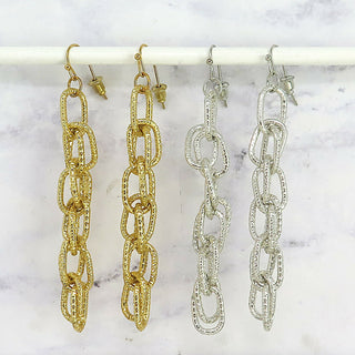 Gold Textured Chain Link Dangle Earrings