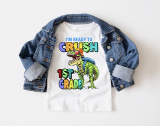 I'm Ready to Crush 1st Grade Dinosaur Boys White Tee Shirt