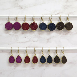 Gold Druzy Gemstone Dangle Earrings