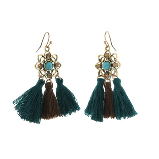 Bali Turquoise Tassel Dangle Earrings