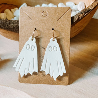 White Embossed Boo-tiful Ghost Earrings