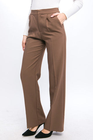 Darcy Elastic Back Waistband Wide Leg Slacks