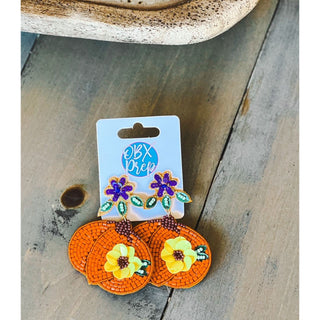 Pumpkin with Flowers Seed Beaded Drop Earrings