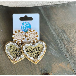 I Said Yes Gold Bride to Be Rhinestone Dangle Earrings