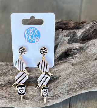 Jenny Pickleball Paddle and Ball Triple Linked Enamel Dangle Earrings