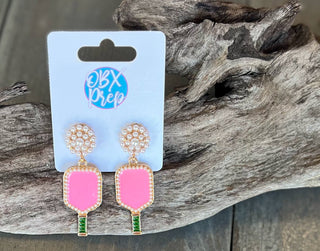 Jenny Pickleball Enamel and Pearl Dangle Earrings