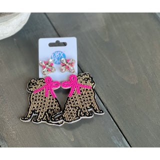 Jaguar with Pink Bow Exclusive Preppy Dangle Earrings