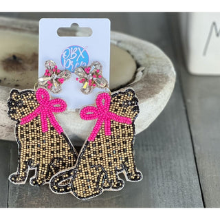 Jaguar with Pink Bow Exclusive Preppy Dangle Earrings