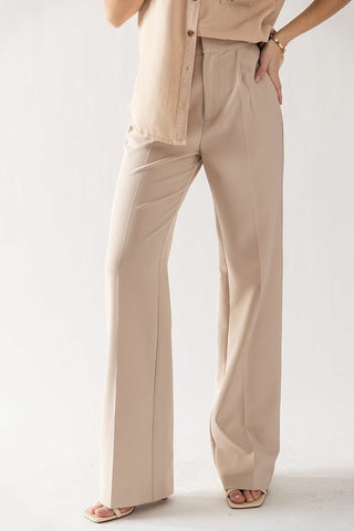 Darcy Elastic Back Waistband Wide Leg Slacks