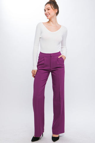 Darcy Elastic Back Waistband Wide Leg Slacks