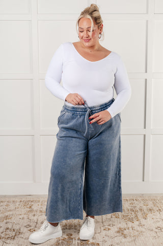 In or Out Wide Leg Cropped Pants in Dusty Blue