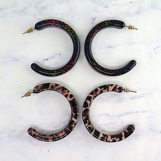 Lucite Animal Print Hoop Earrings