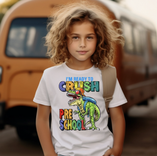 I'm Ready to Crush Preschool Dinosaur Boys White Tee Shirt