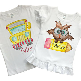 Personalized Back to School Tees- School Bus/Owl