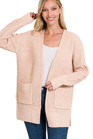 Waffle Pocket Cardigan Sweater