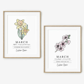 March Birth Flower with Personalized Name 2 Flower Options | Unframed Art Print Custom Gift for Birthdays