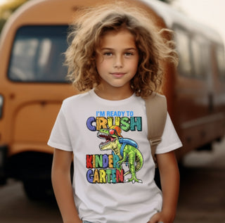 I'm Ready to Crush Kindergarten Dinosaur Boys White Tee Shirt