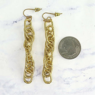 Gold Textured Chain Link Dangle Earrings