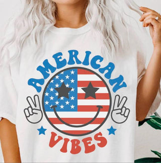 American Vibes Smiley Face & Peace Signs T-Shirt or Crew Sweatshirt